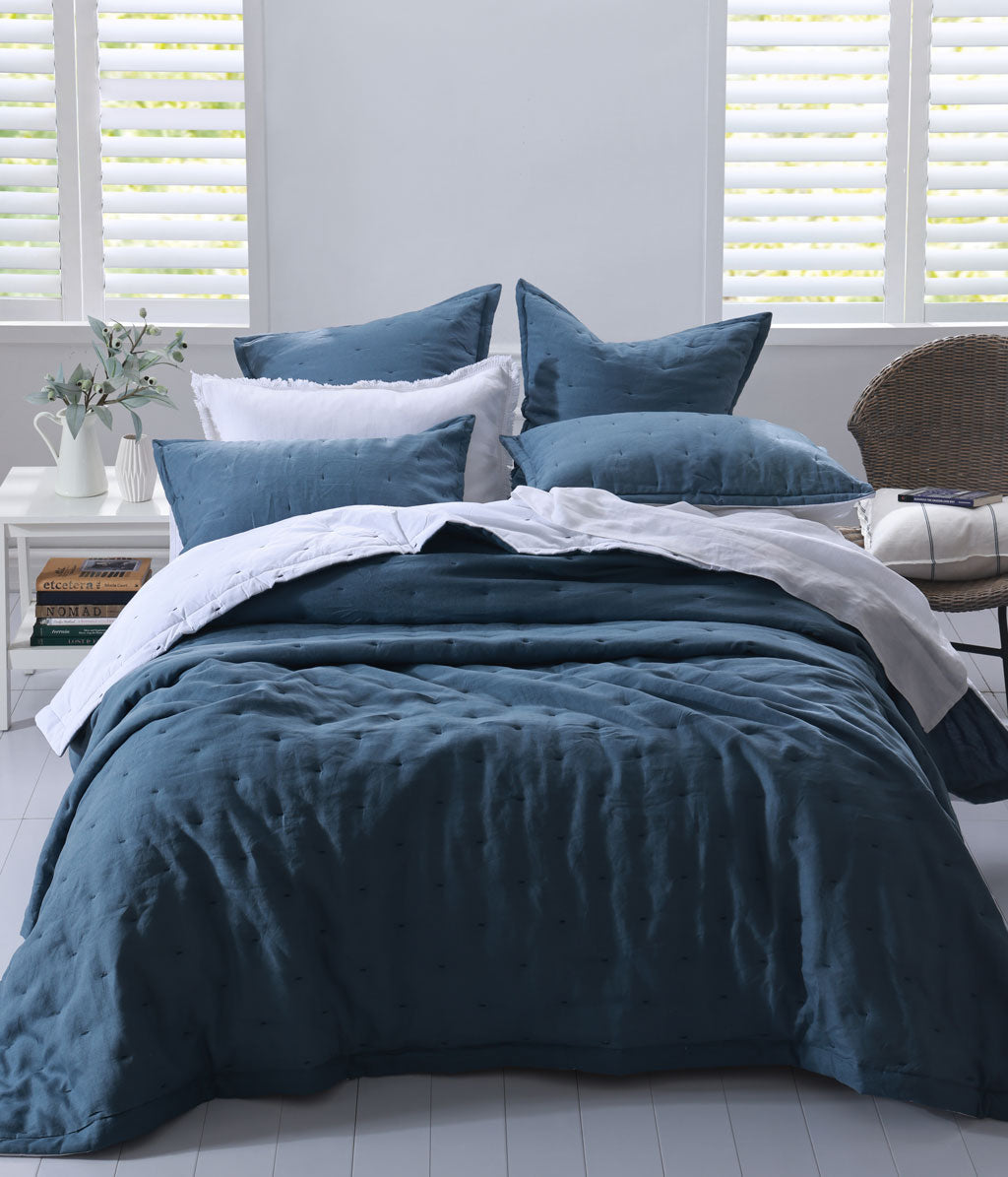 Laundered Linen Bedspread Set Ocean