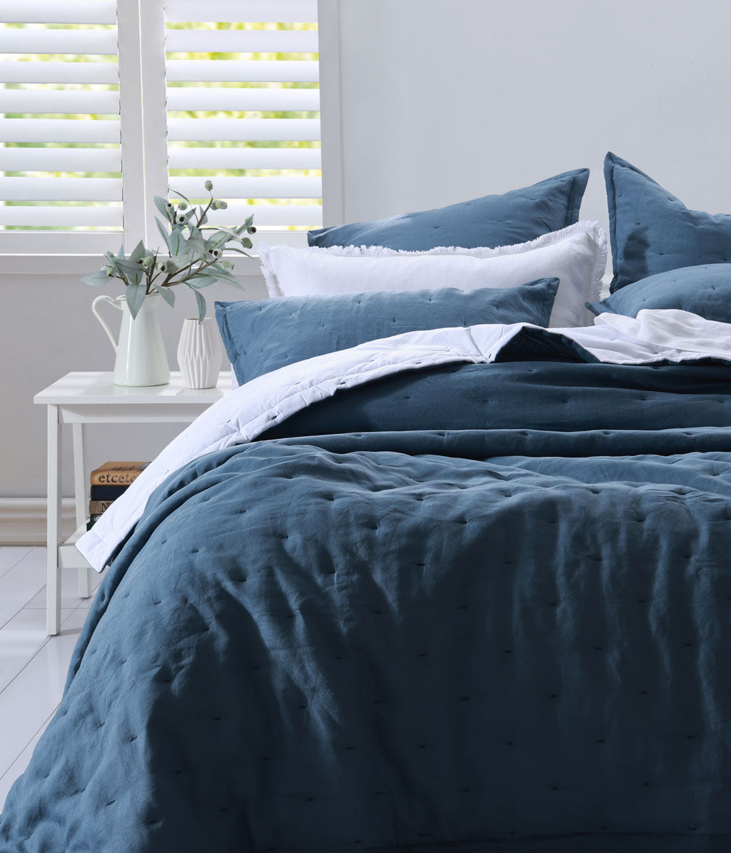 Laundered Linen Bedspread Set Ocean