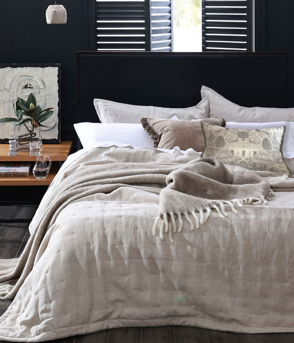 Laundered Linen Bedspread Set Natural M.M Linen