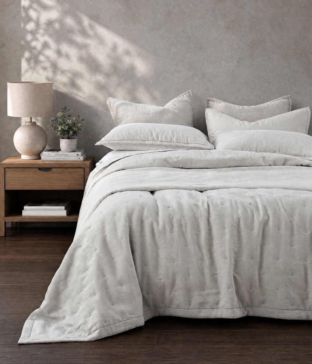Laundered Linen Bedspread Set Pewter