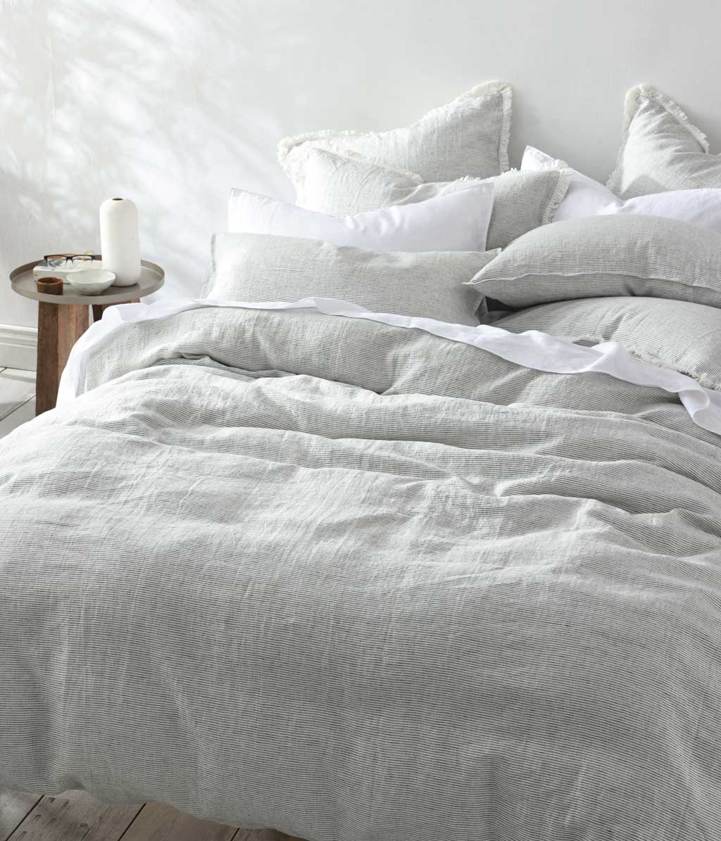 Laundered Linen Pinstripe Duvet Set Cloud