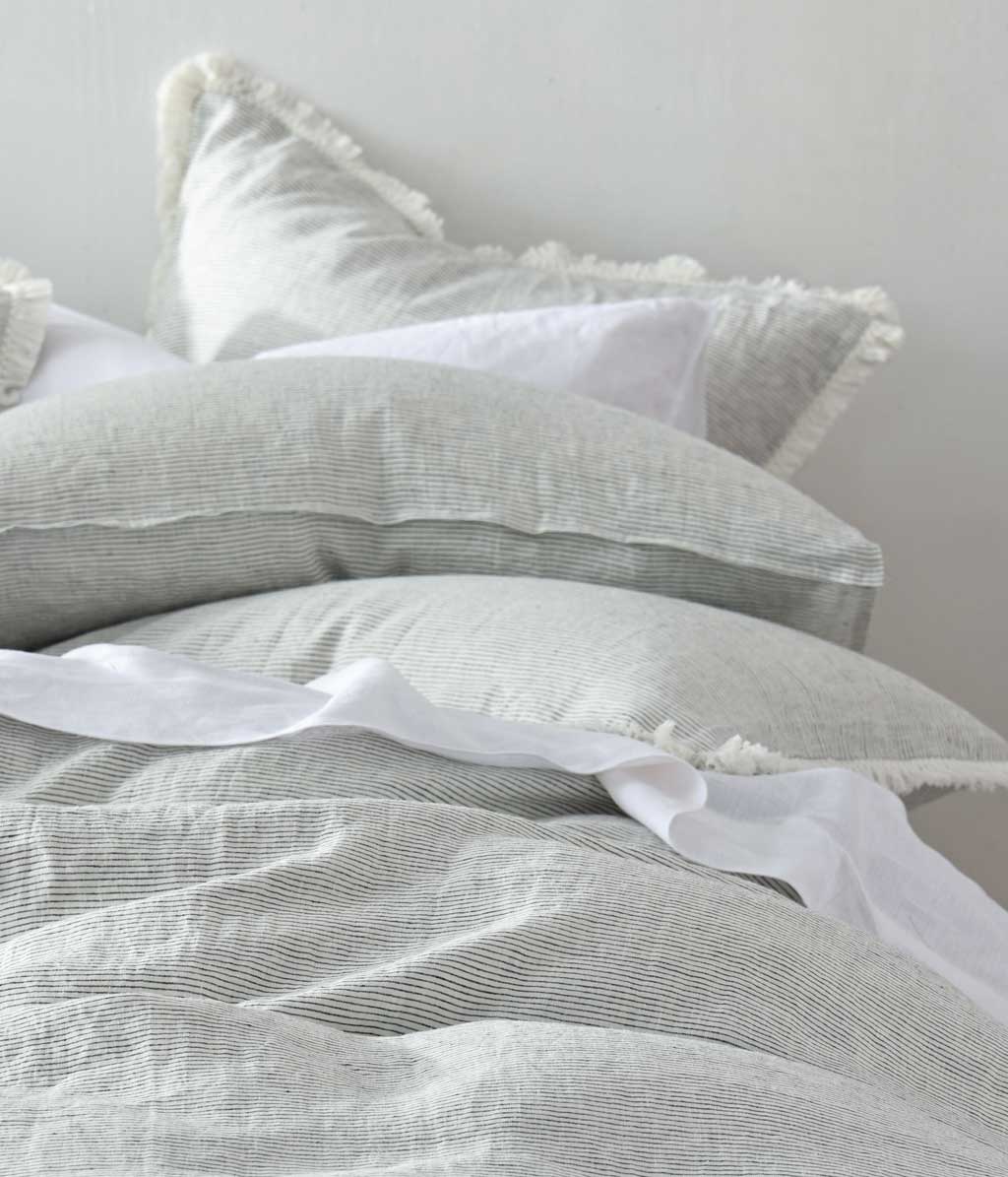 Laundered Linen Pinstripe Duvet Set Cloud