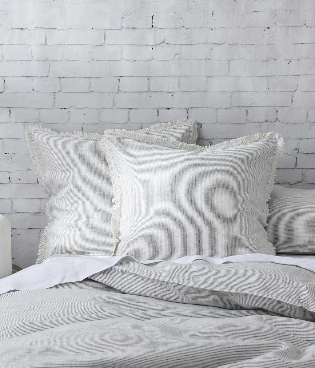 Laundered Linen Pinstripe Tassel Euro Set Cloud