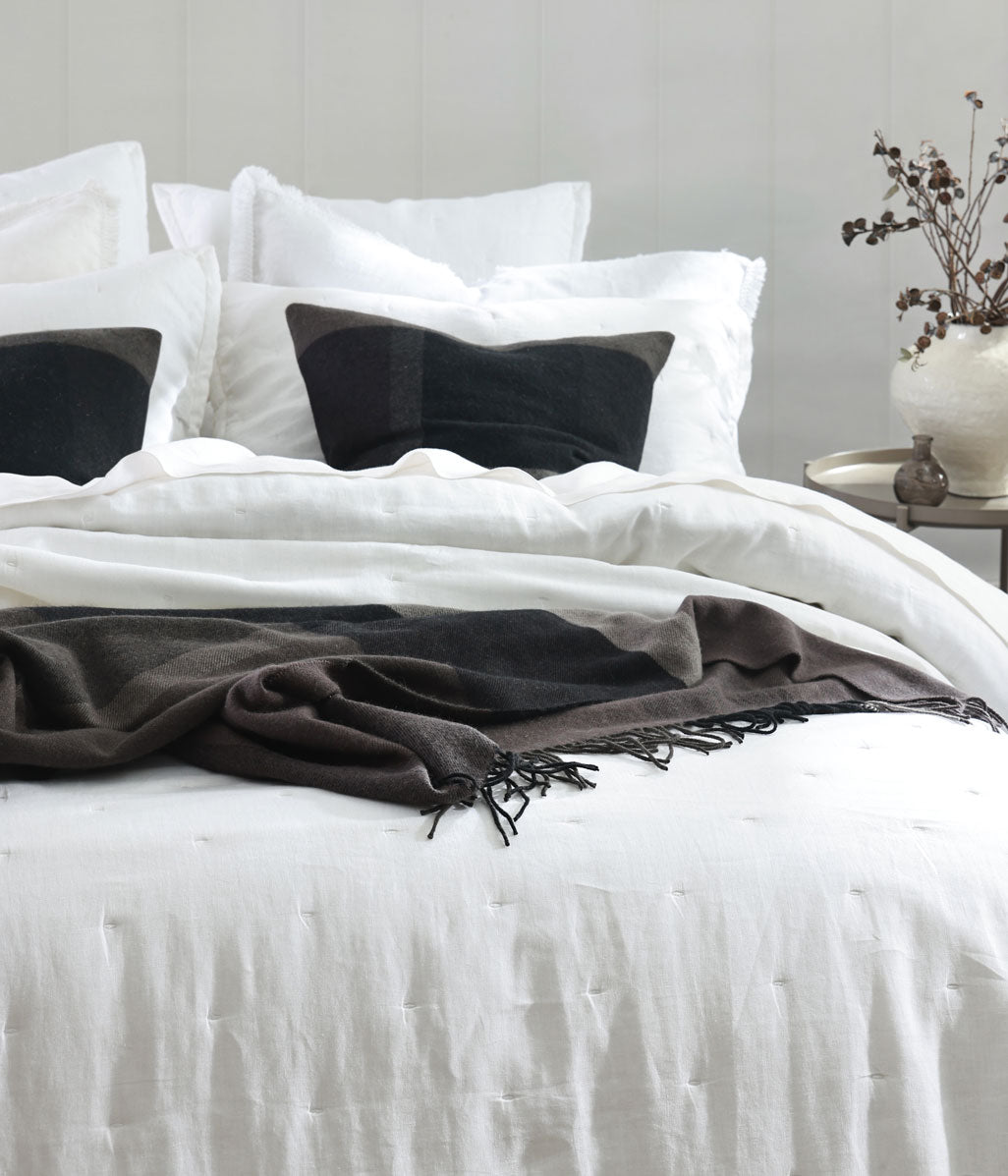 Laundered Linen Bedspread Set White