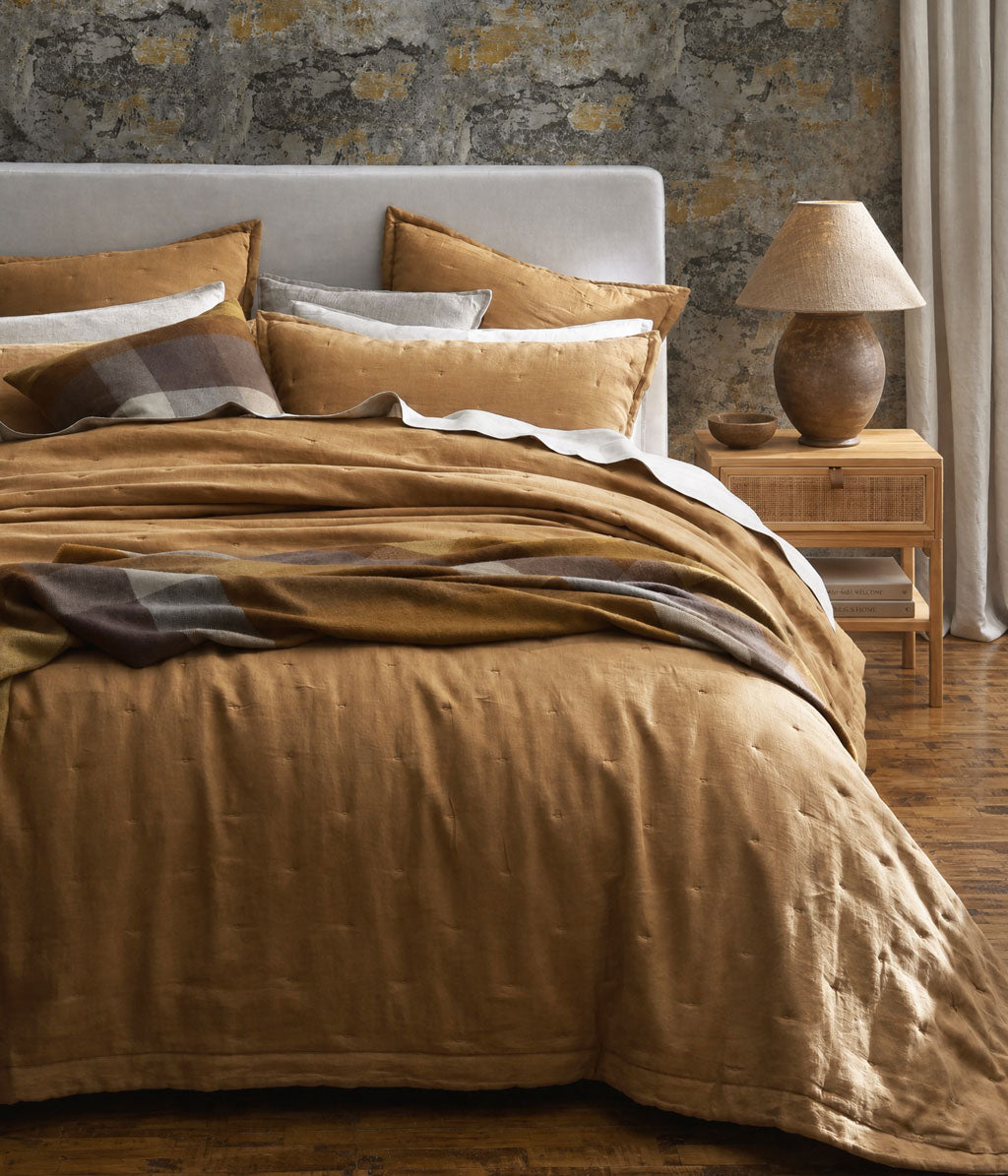 Laundered Linen Bedspread Set Cumin