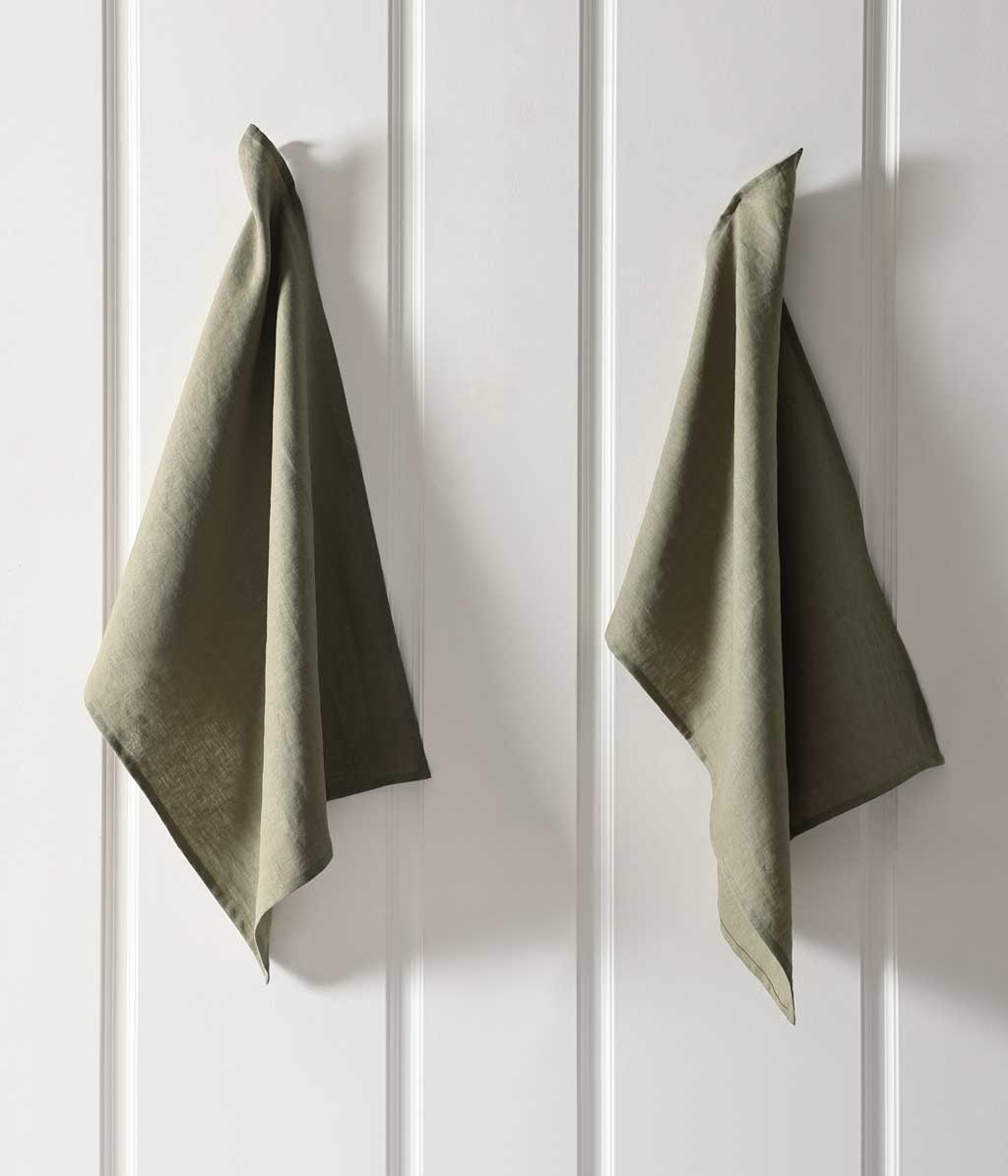 Linen Tea Towel Set 2 Olive