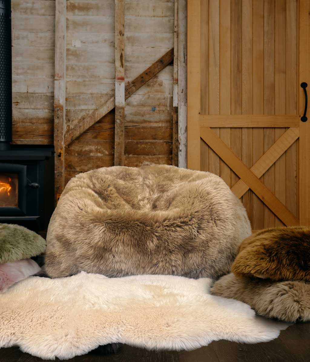 NZ Long Wool Sheepskin Beanbag Taupe