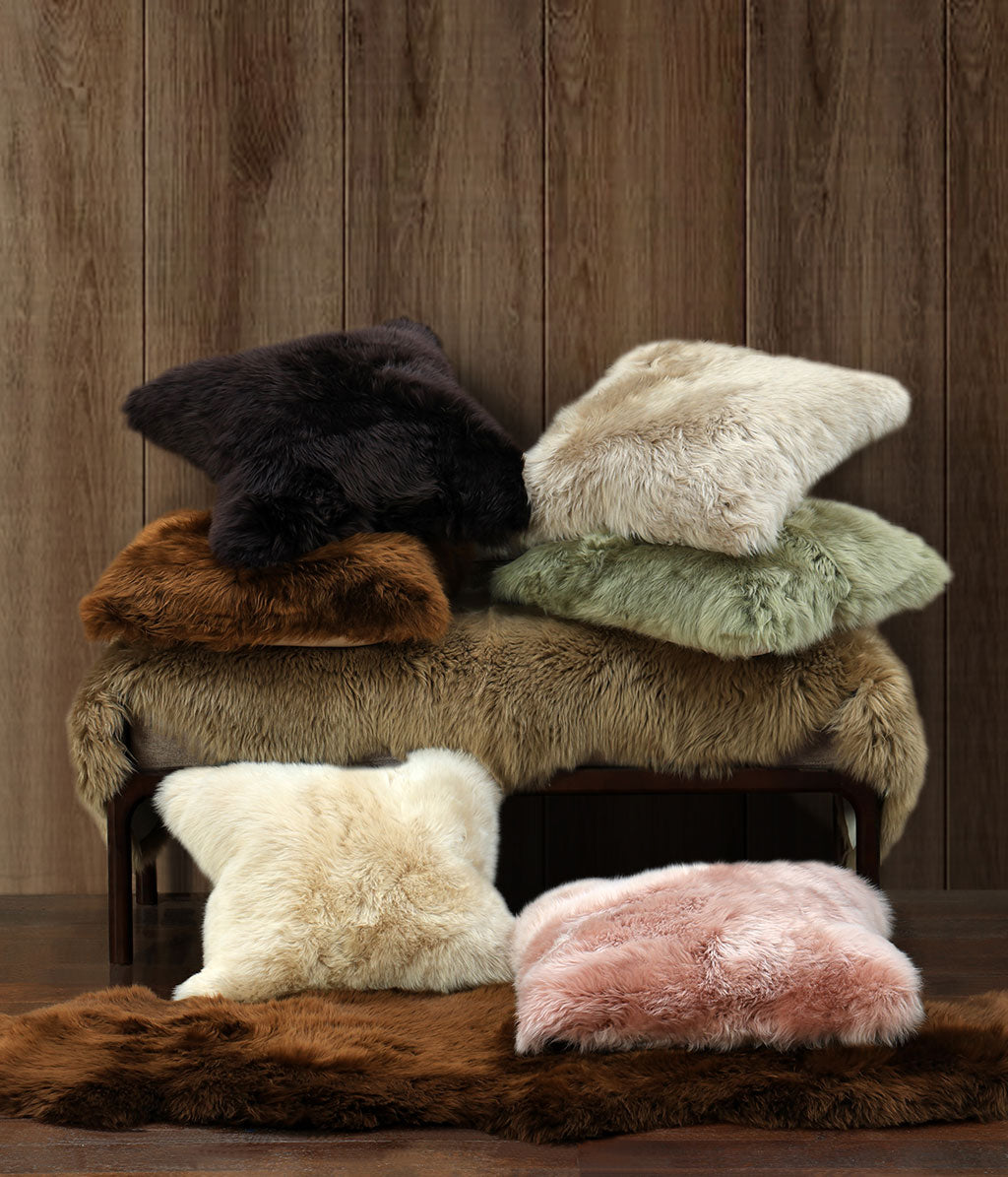 NZ Wool Sheepskin Cushion Cover Blush