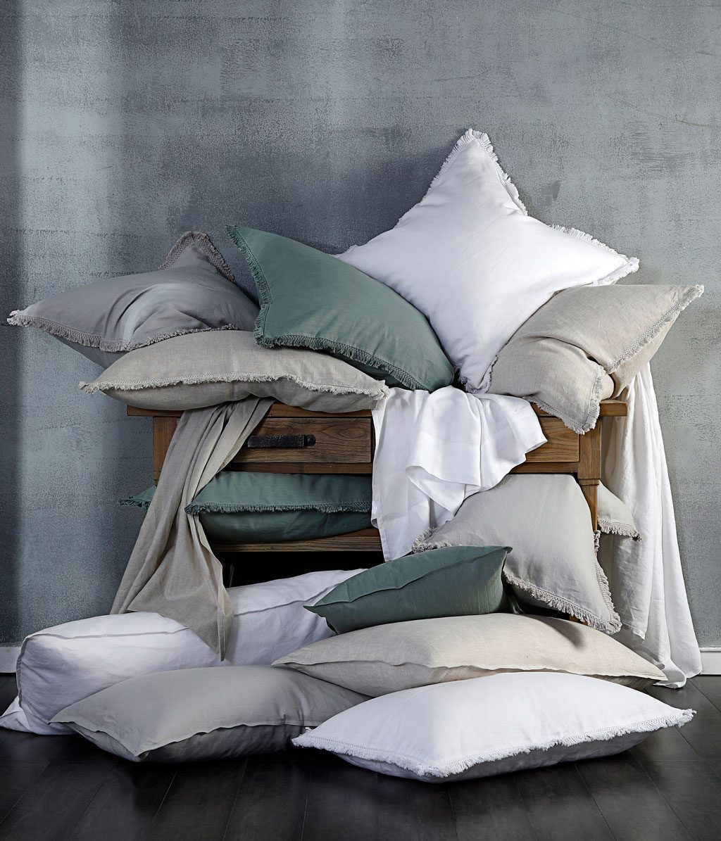 Laundered Linen Tassel Pillowcover Set - White