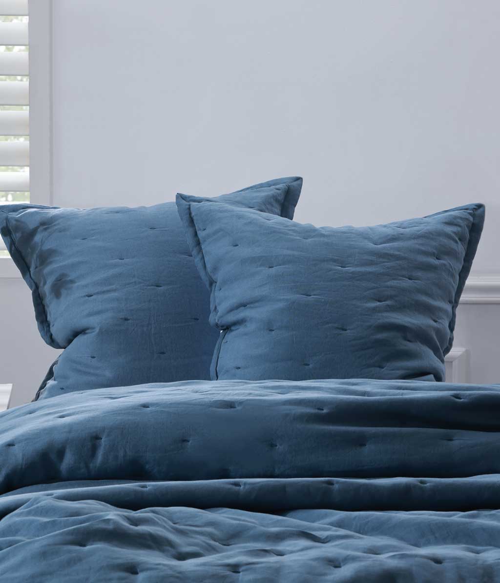Laundered Linen Quilted Euro Set Ocean