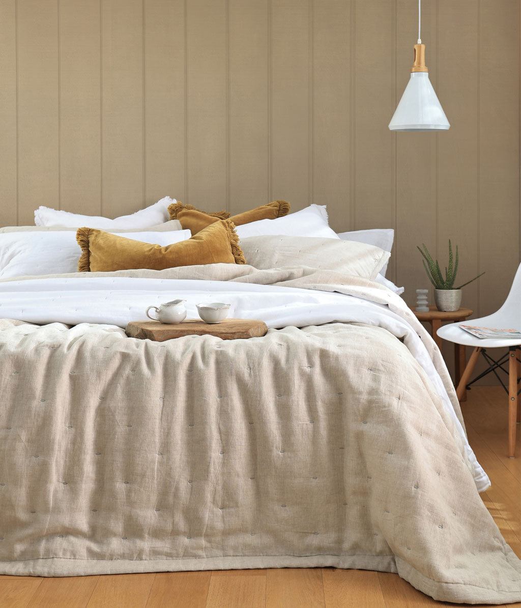 Laundered Linen Bedspread Set Natural