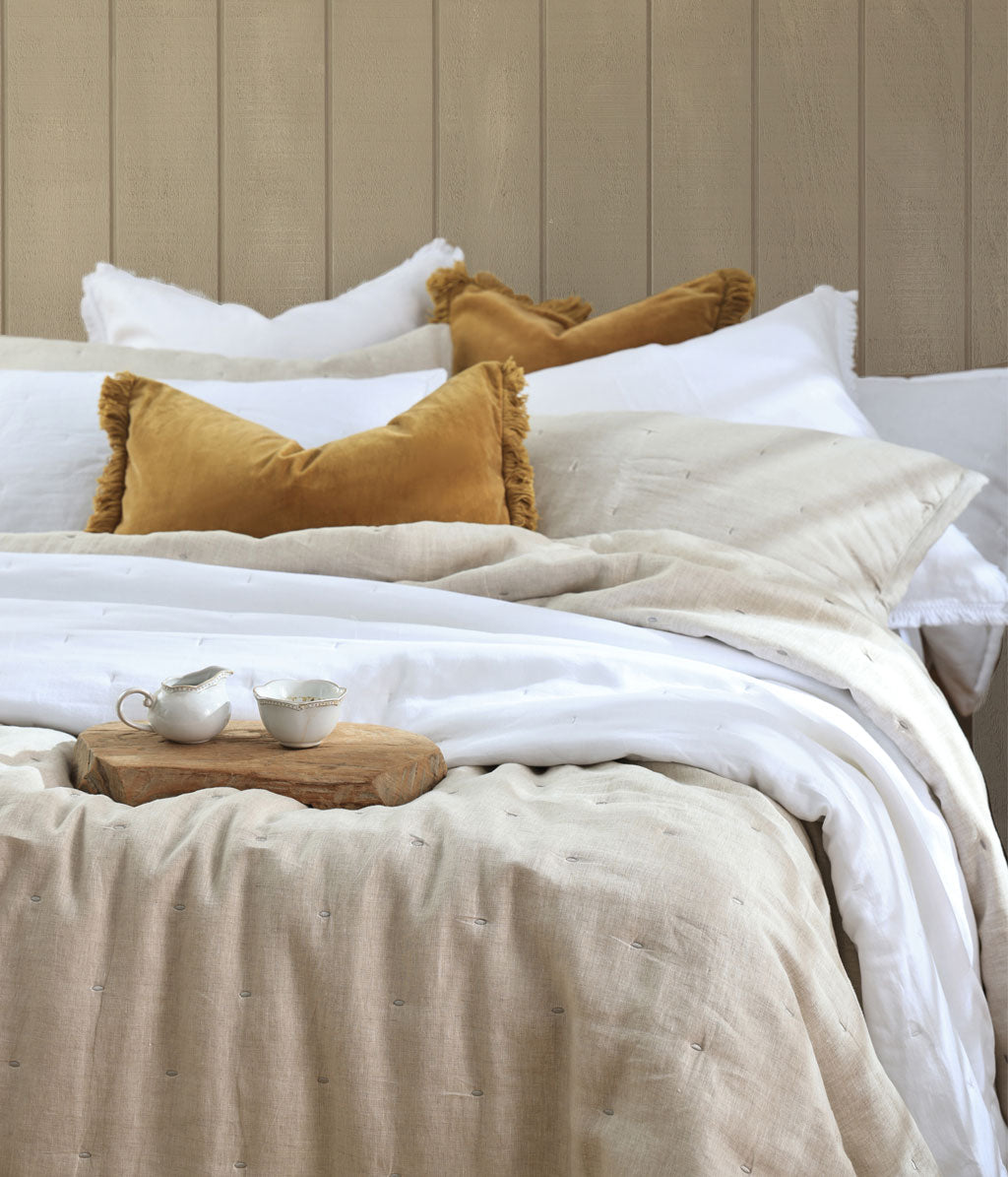 Laundered Linen Bedspread Set Natural