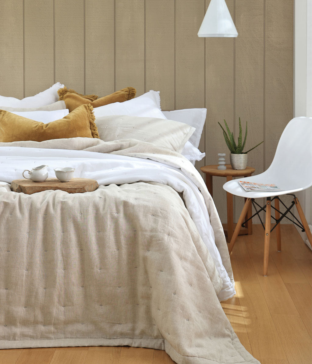 Laundered Linen Bedspread Set Natural