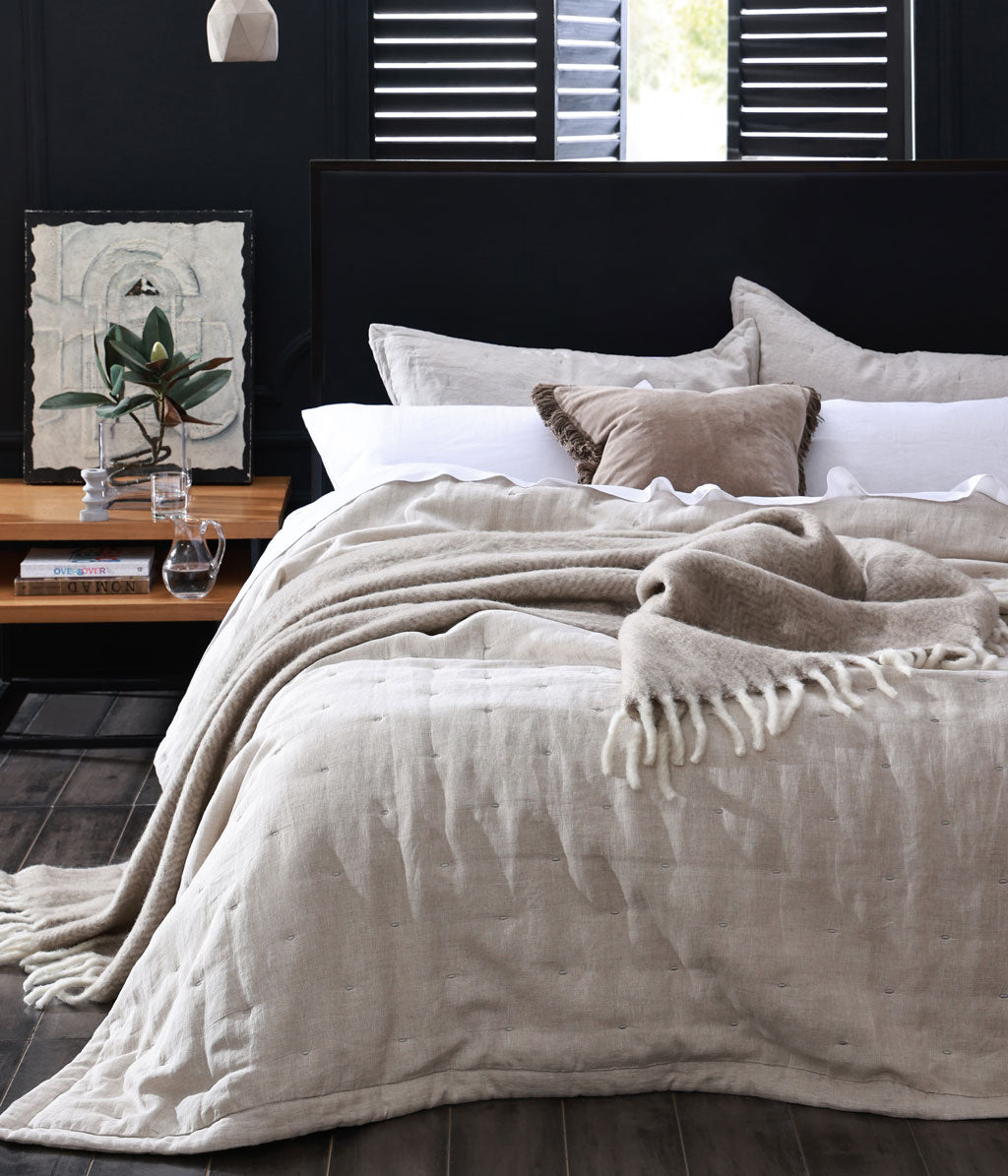 Laundered Linen Bedspread Set Natural
