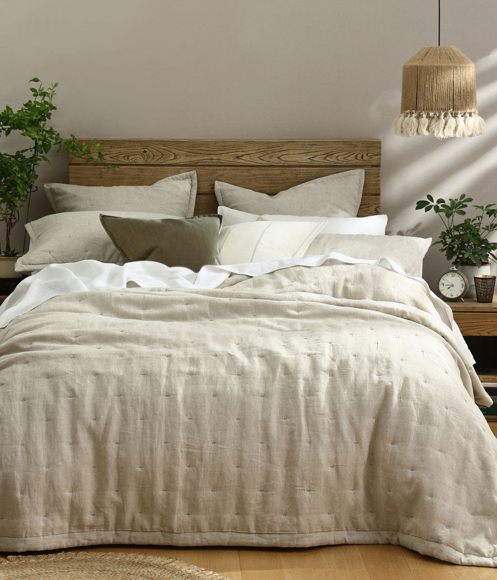 Laundered Linen Bedspread Set Natural