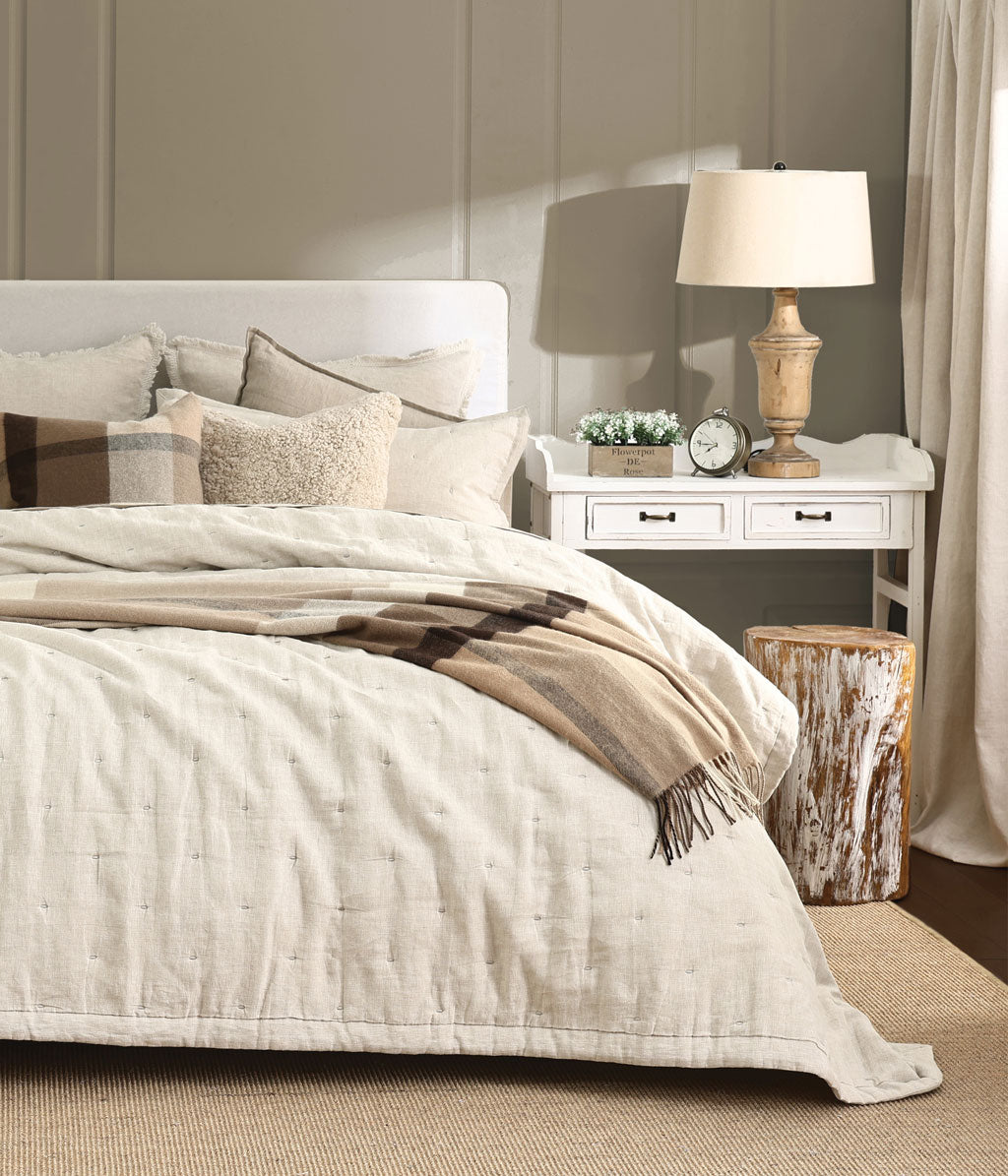 Laundered Linen Bedspread Set Natural