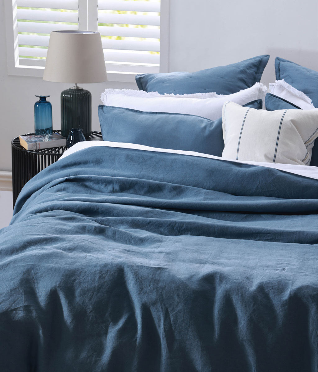 Laundered Linen Tassel Pillowcover Set Ocean