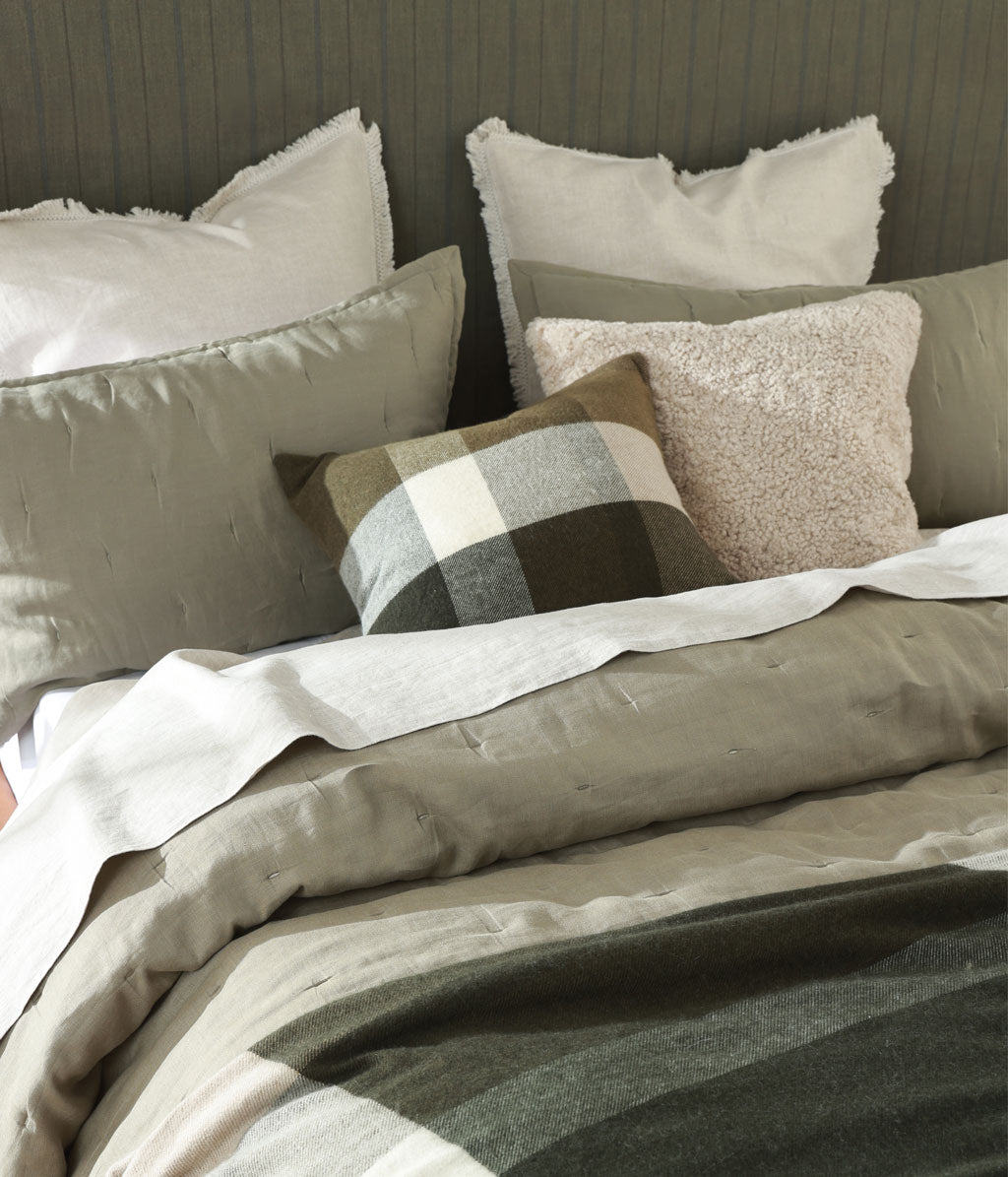 Laundered Linen Bedspread Set Olive