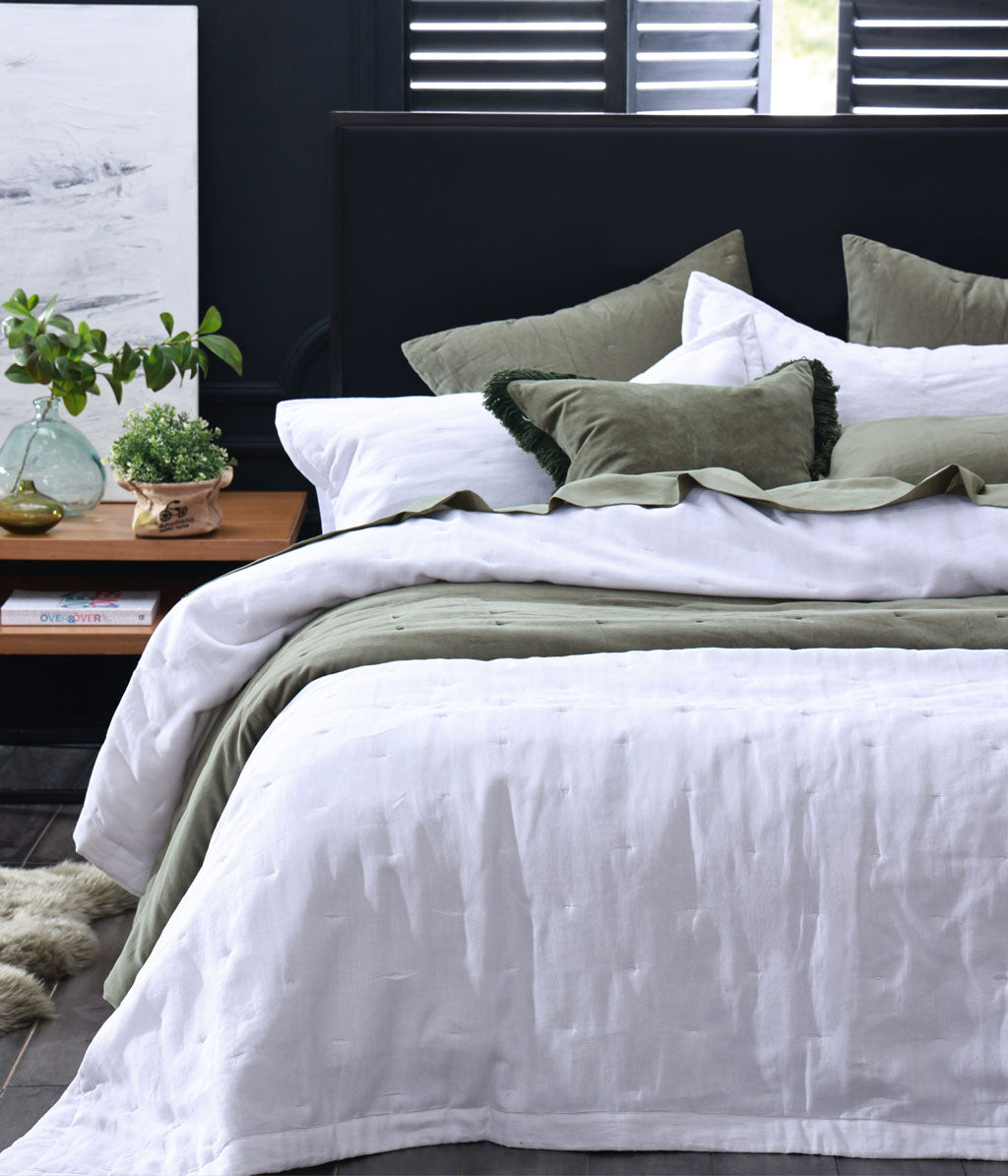 Laundered Linen Bedspread Set White