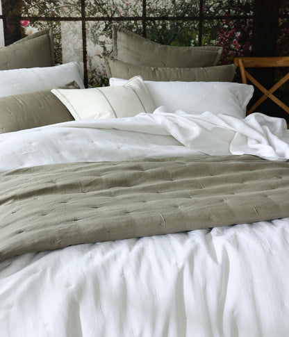 Laundered Linen Bedspread Set White