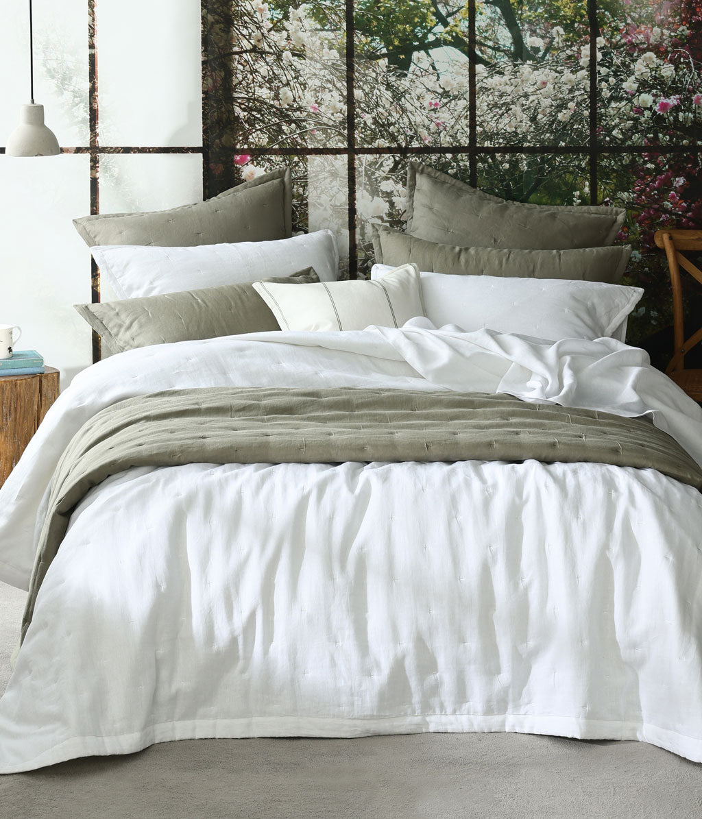 Laundered Linen Bedspread Set White