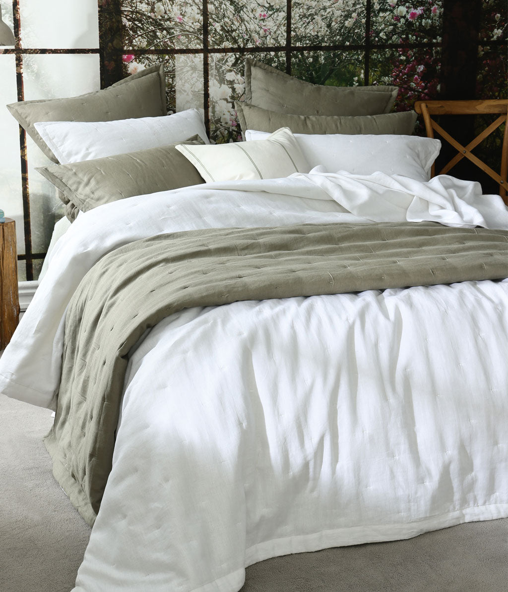 Laundered Linen Bedspread Set White