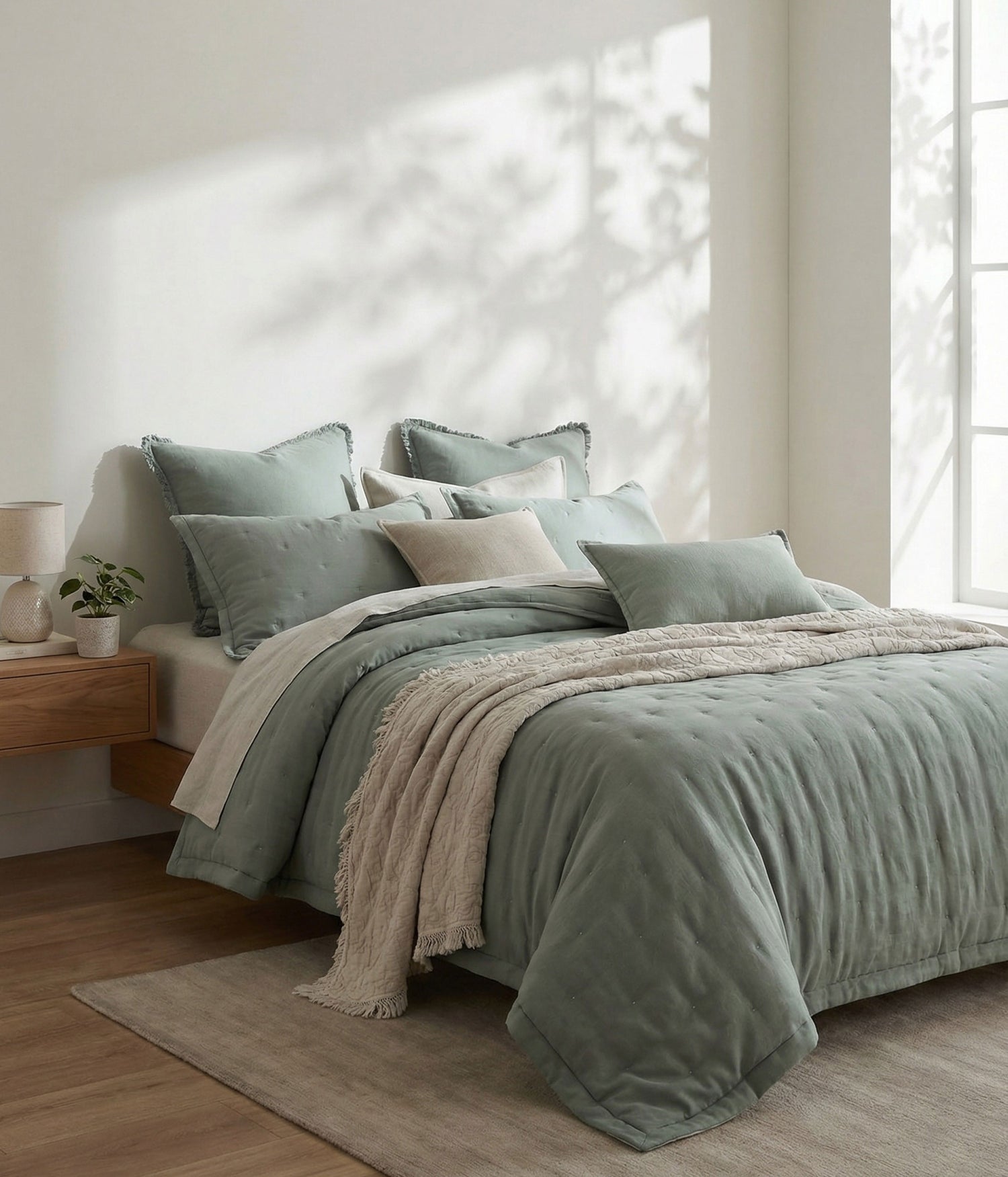 Laundered Linen Bedspread Set Seagrass