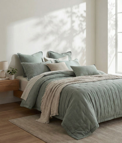 Laundered Linen Bedspread Set Seagrass