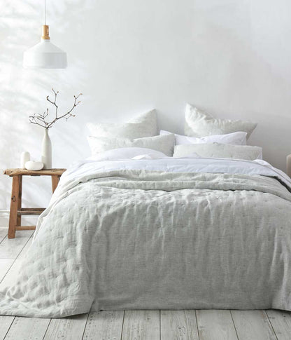 Laundered Linen Pinstripe Bedspread Set Cloud