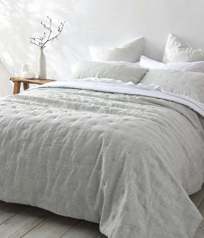 Laundered Linen Pinstripe Bedspread Set Cloud
