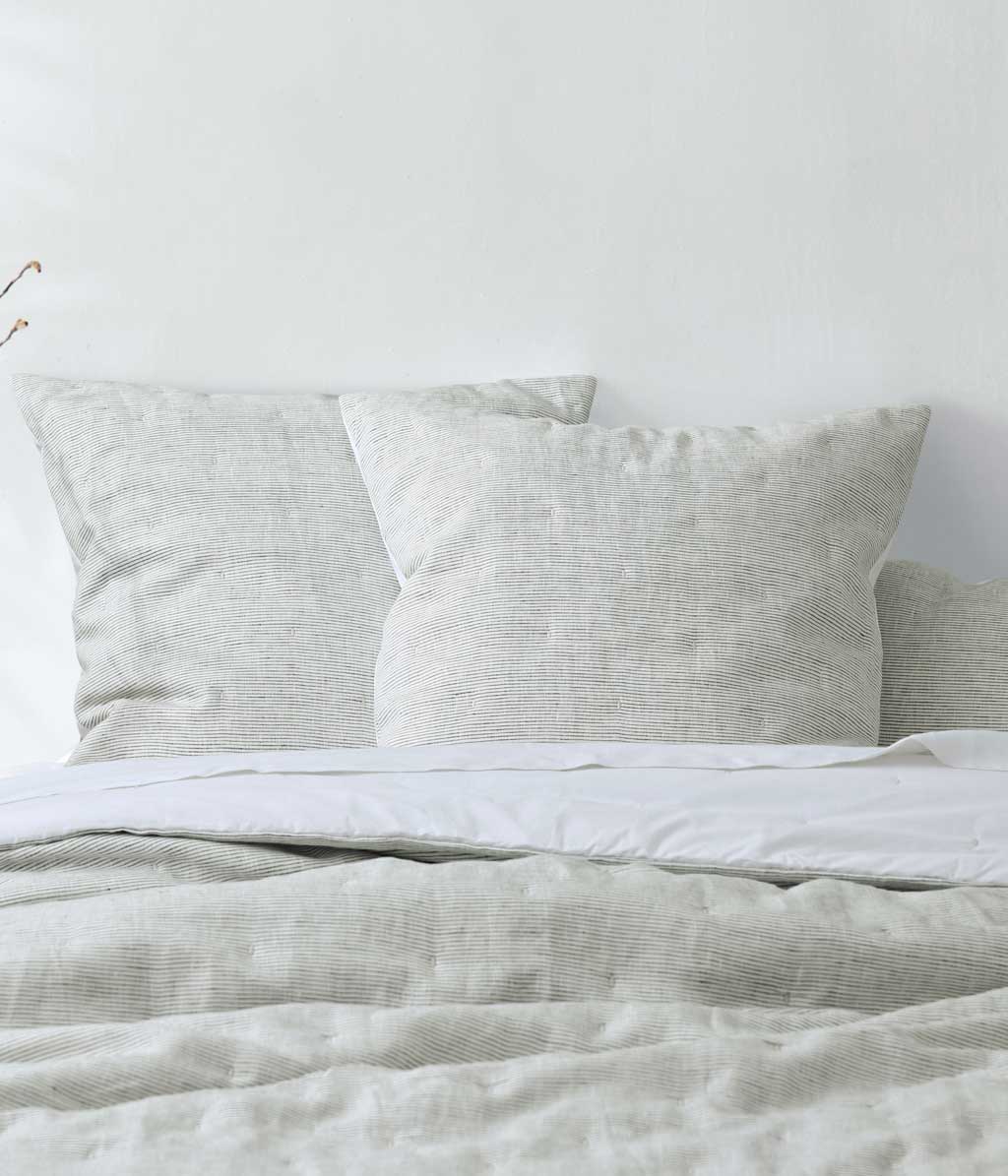 Laundered Linen Pinstripe Quilted Euro Set Cloud