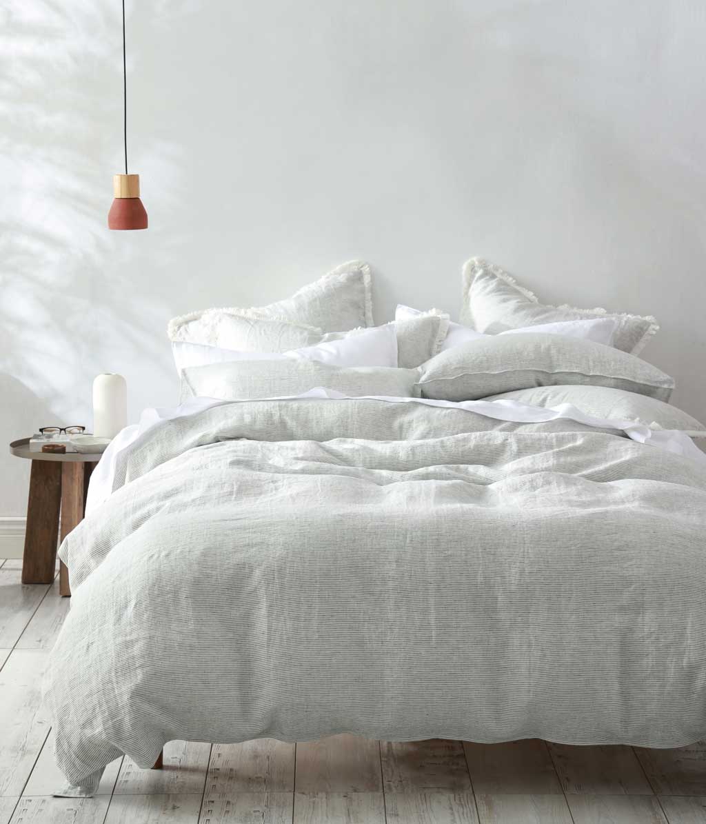 Laundered Linen Pinstripe Duvet Set Cloud