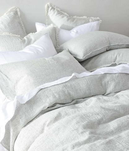 Laundered Linen Pinstripe Duvet Set Cloud