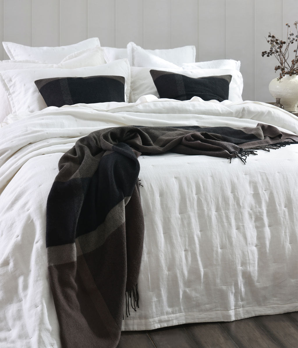 Laundered Linen Bedspread Set White
