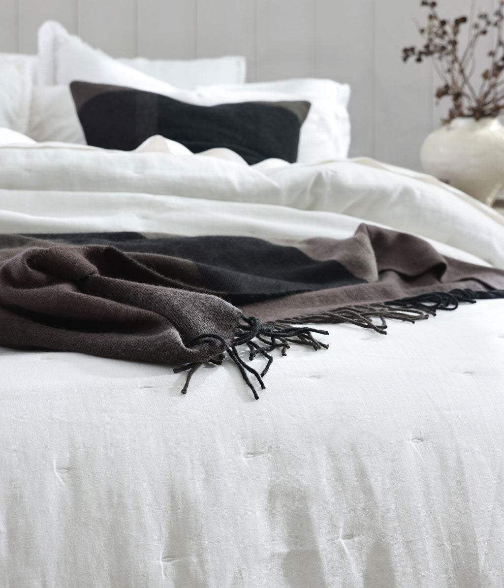 Laundered Linen Bedspread Set White