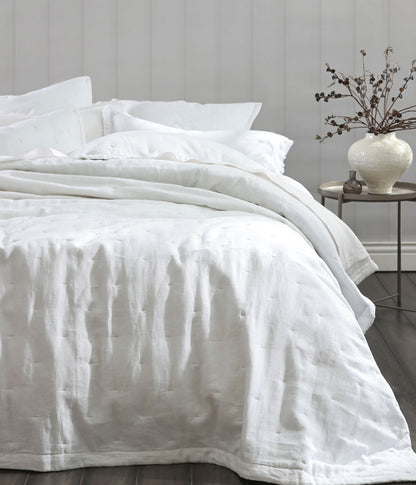 Laundered Linen Bedspread Set White