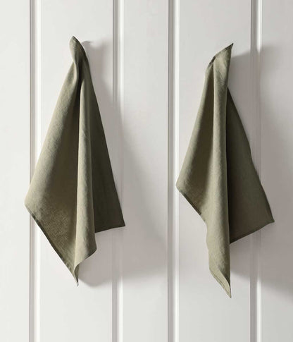 Linen Tea Towel Set 2 Olive