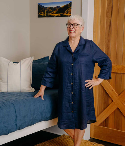 Linen Nightshirt Navy