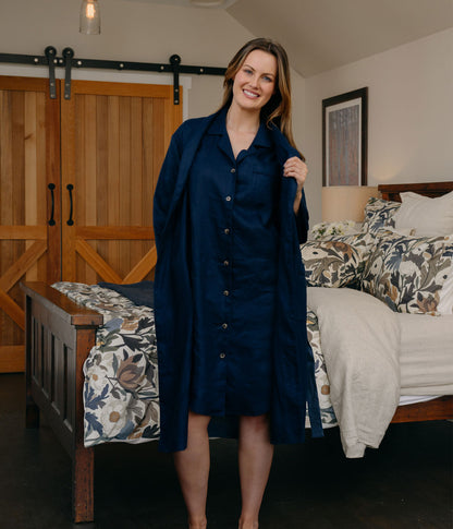 Linen Robe Navy