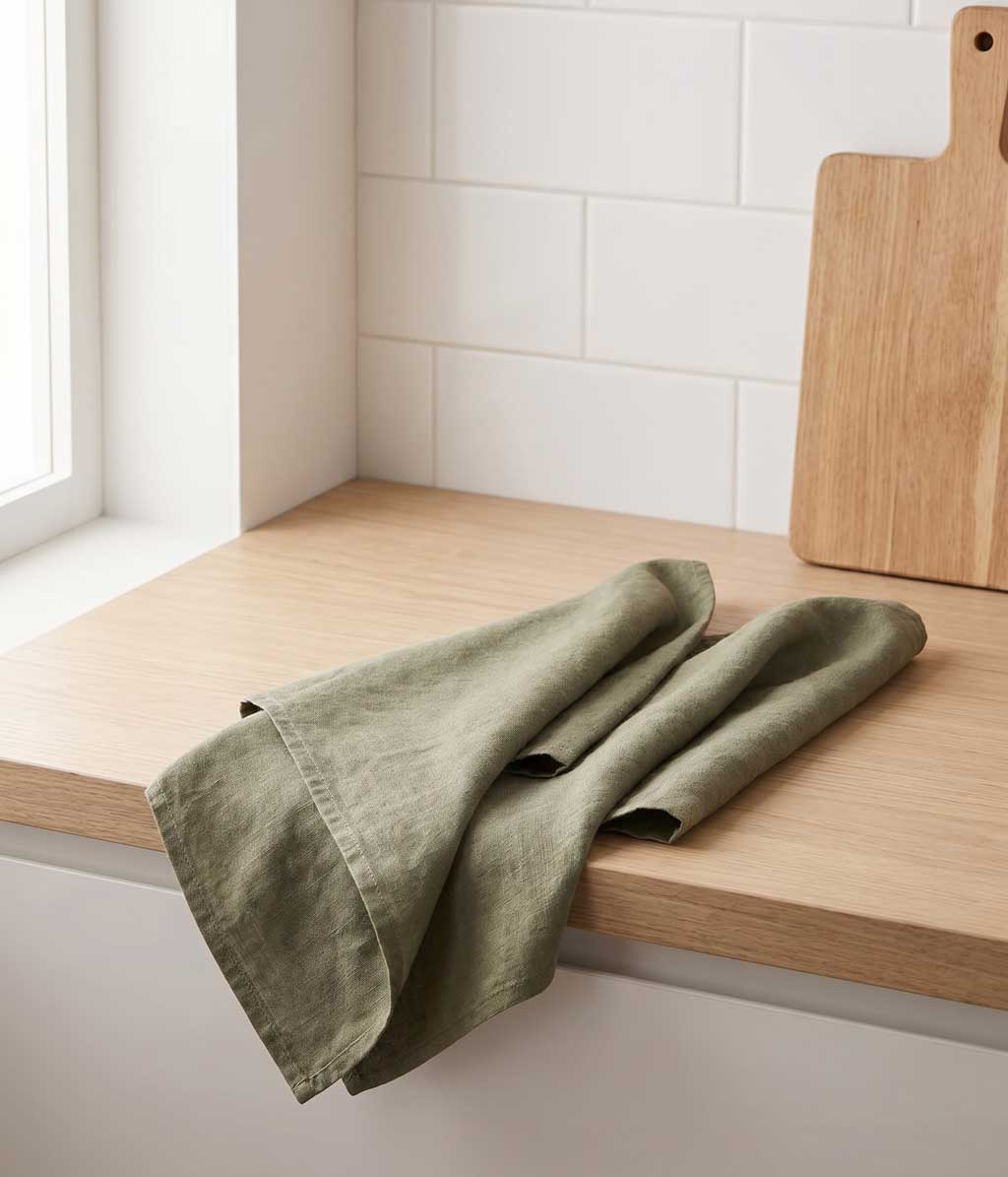 Linen Tea Towel Set 2 Olive