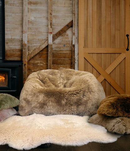 NZ Long Wool Sheepskin Beanbag Taupe