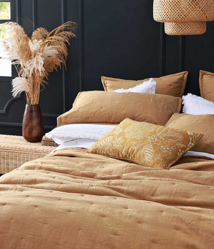 Laundered Linen Bedspread Set Cumin