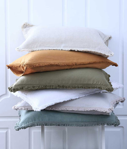 Laundered Linen Tassel Pillowcover Set Olive