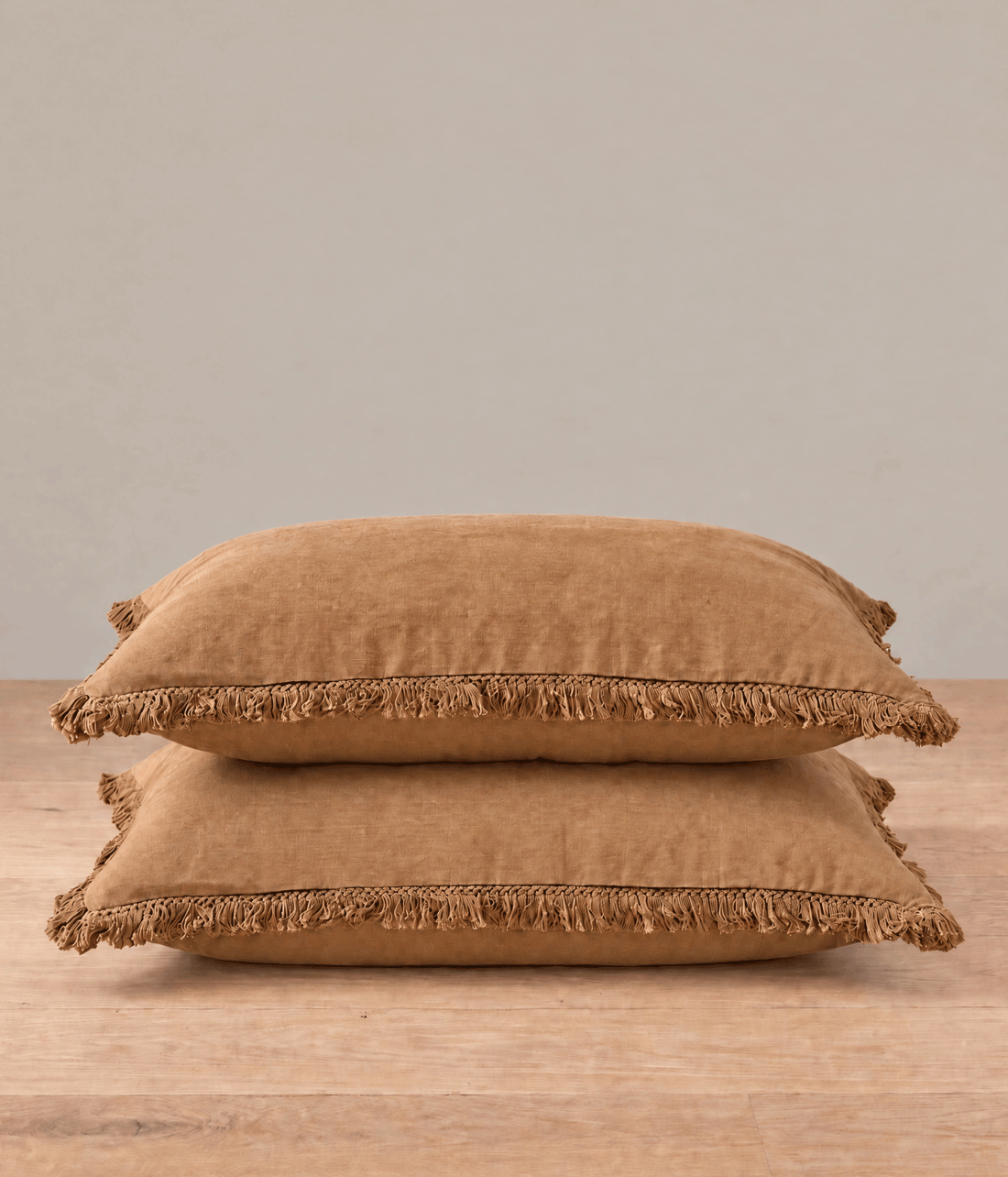 Laundered Linen Tassel Pillowcover Set Cumin