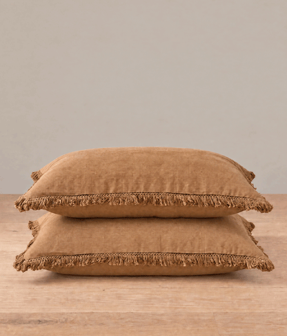 Laundered Linen Tassel Pillowcover Set Cumin