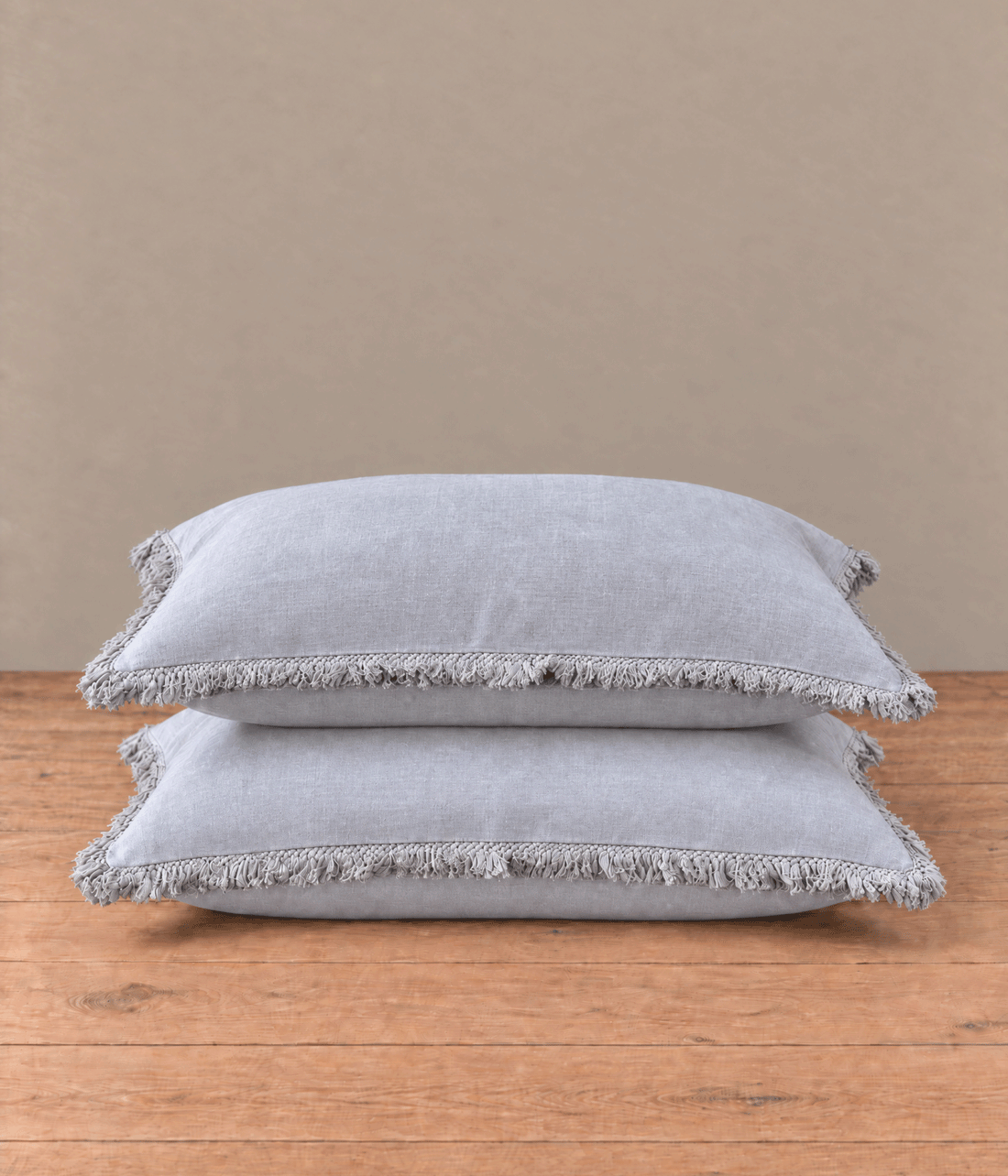 Laundered Linen Tassel Pillowcover Set Pewter