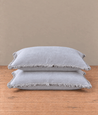 Laundered Linen Tassel Pillowcover Set Pewter