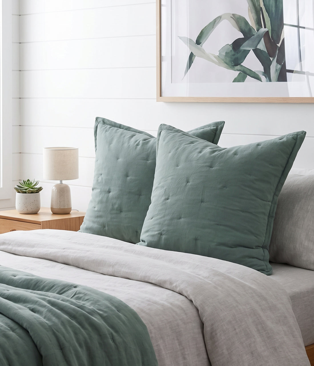 Laundered Linen Quilted Euro Set Seagrass