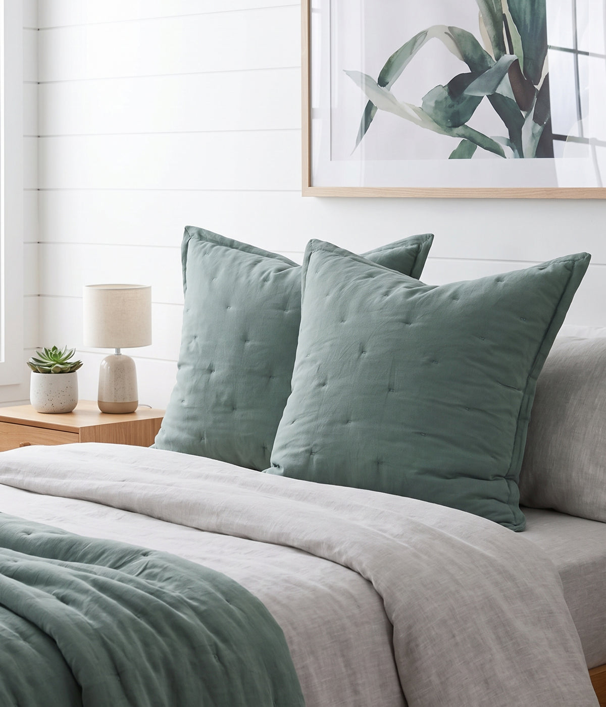 Laundered Linen Quilted Euro Set Seagrass