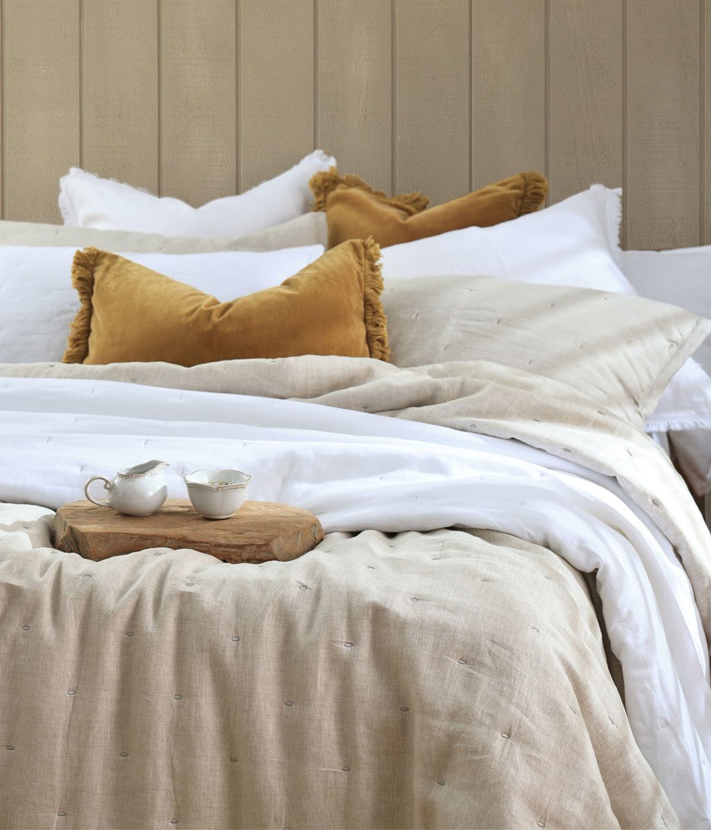 Laundered Linen Bedspread Set Natural